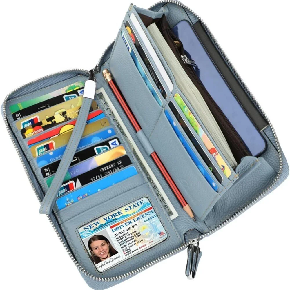 Women's Leather RFID Blocking Wallet Phone Clutch Travel Purse Wristlet - Picture 2 of 6